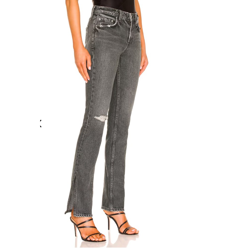 GRLFRND Hailey Low Rise Slim Bootcut Jeans Womens 23 Black Split Hem NWT